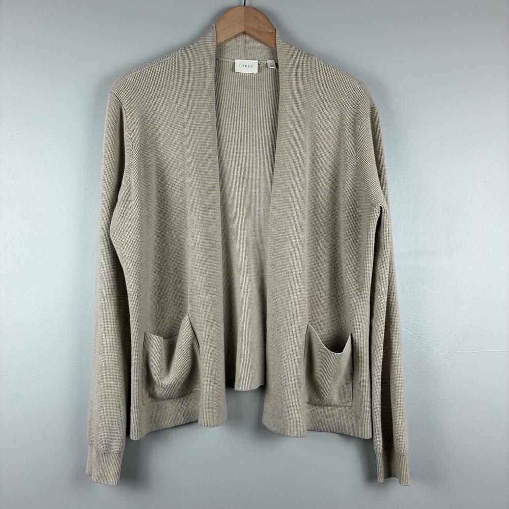 Cyrus Womens Taupe Beige Open Front Knit Poetcore‎ Cardigan XL Corpcore Workwear